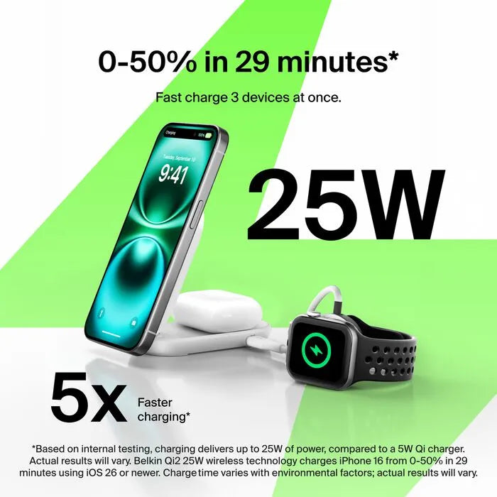 2-in-1 Foldable Magnetic Charger with Qi2 25W, White