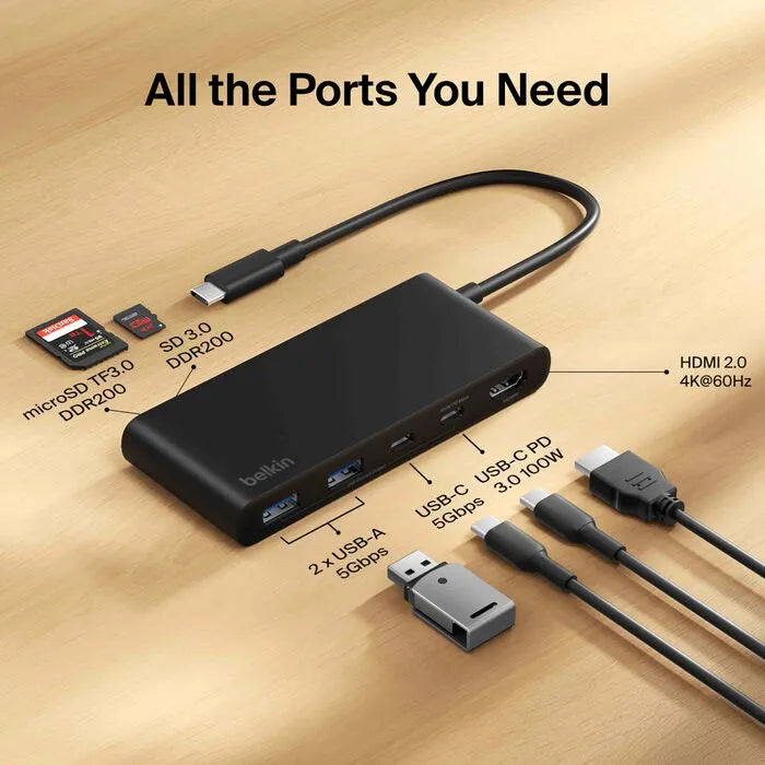 7-Port USB-C Hub with Dual USB-C Ports, Black