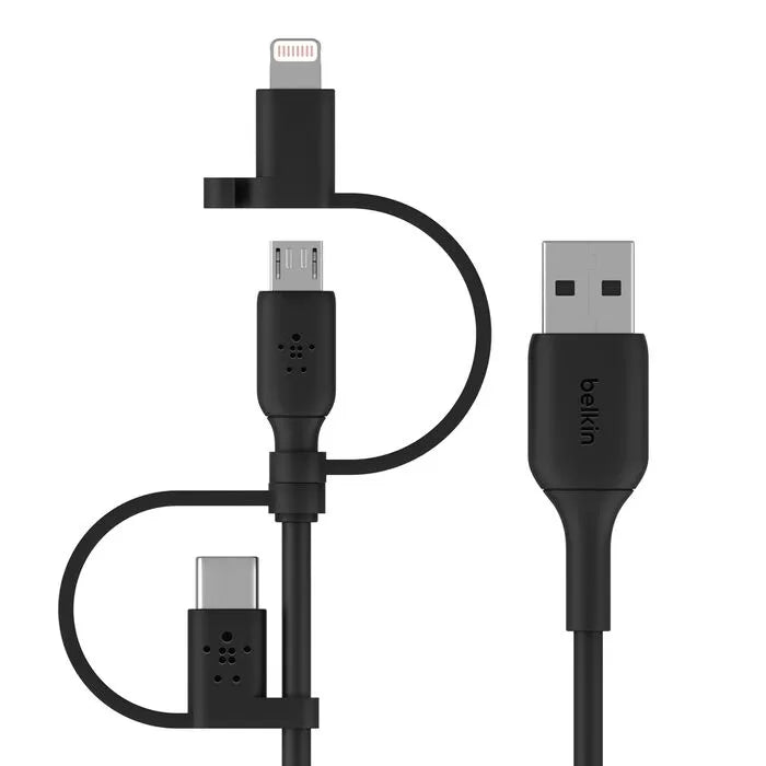 Universal Cable 15W (USB-A cable with USB-C, Micro-USB and Lightning connectors), Black