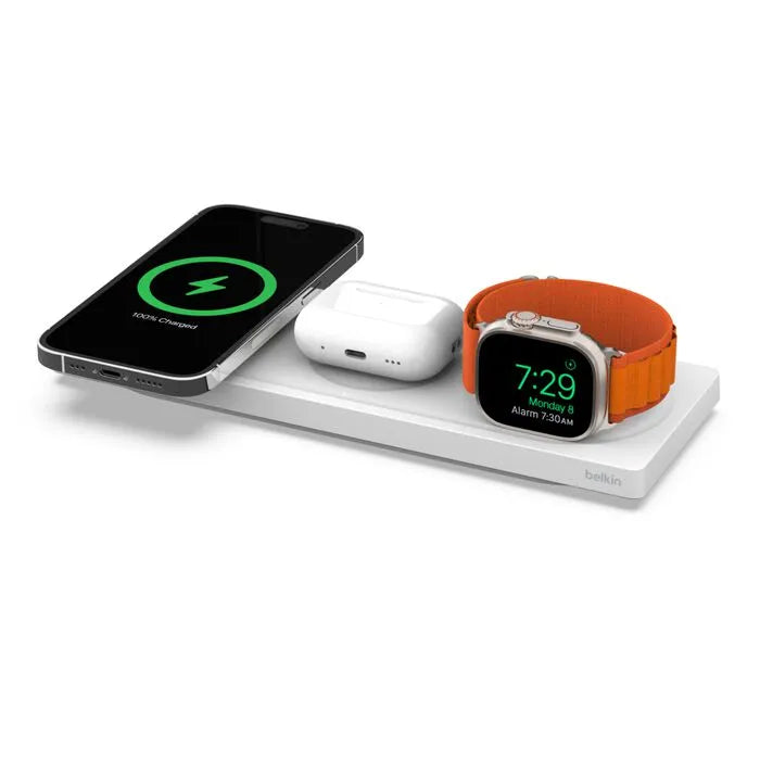 3-in-1 Wireless Charging Pad with Official MagSafe Charging 15W (Certified Refurbished), White
