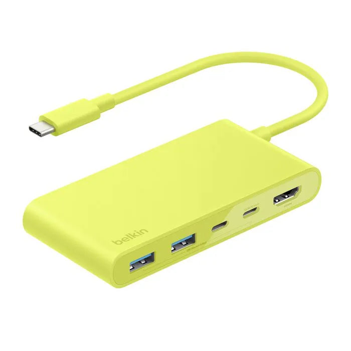 5-Port USB-C Hub with Dual USB-C Ports, Citrus Yellow