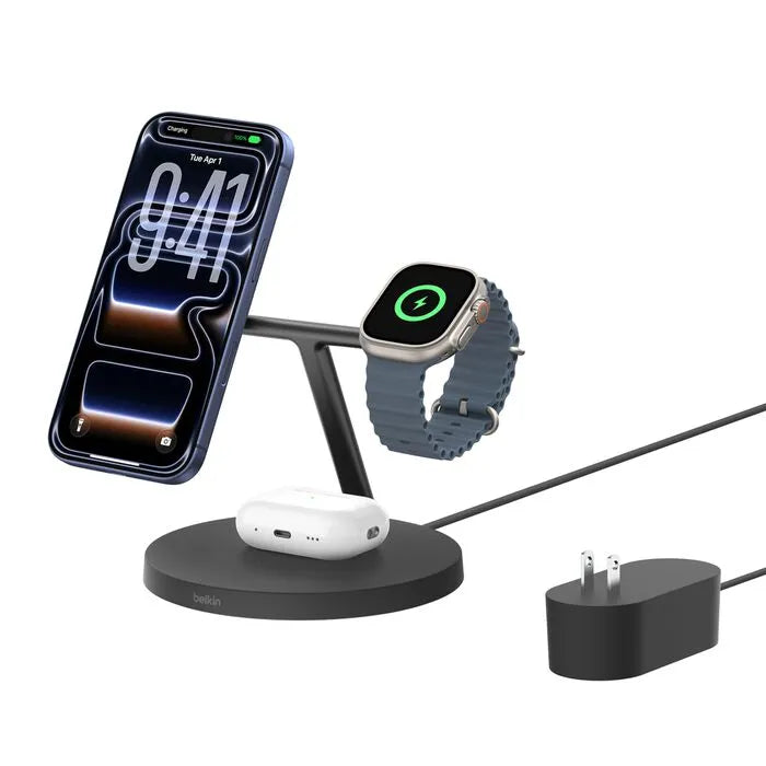 3-in-1 Wireless Charging Stand with Qi2 15W, Black