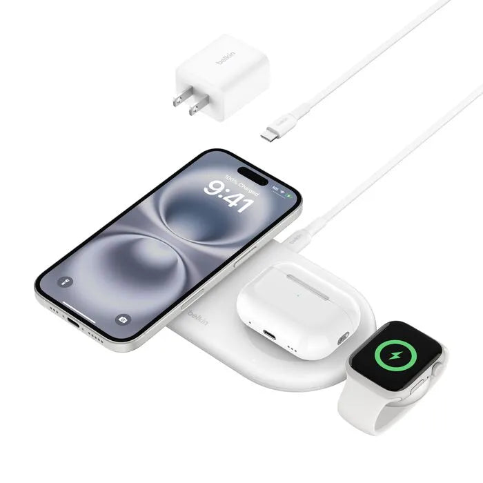 3-in-1 Magnetic Wireless Charging Pad with Qi2 15W, White