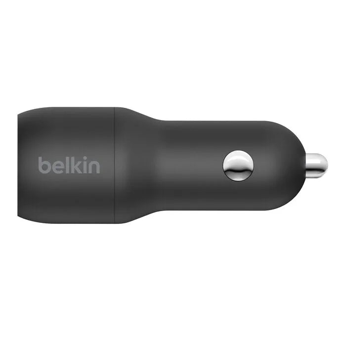 Dual USB-A Car Charger 24W + USB-A to Lightning Cable, Black