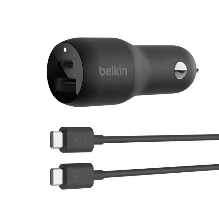 Dual Car Charger with PPS + USB-C to USB-C Cable, Black