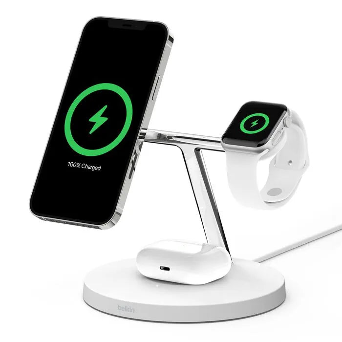 3-in-1 Wireless Charger with MagSafe 15W (Certified Refurbished), White