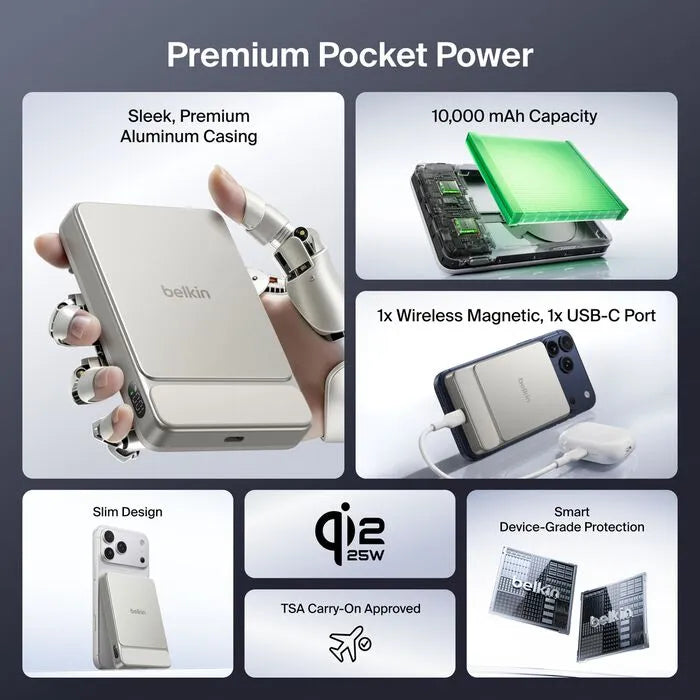 Slim Magnetic Power Bank 10K, Sand