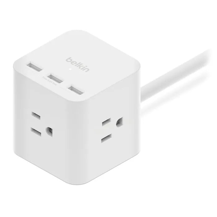 3-Outlet Power Cube with 5-Foot Cord and USB-A Ports