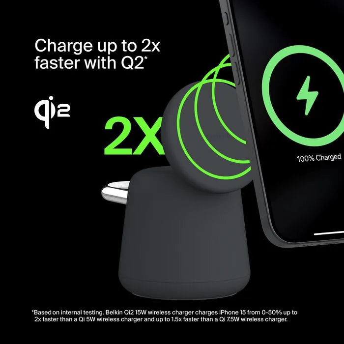 2-in-1 Wireless Charging Dock with Qi2 15W, Charcoal