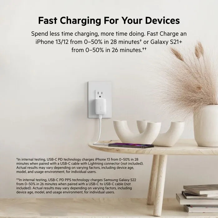 USB-C Wall Charger 20W + USB-C Cable with Lightning Connector, White
