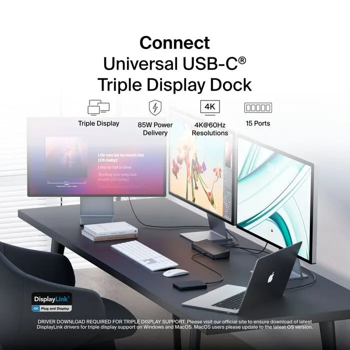 Universal USB-C Triple Display Dock, Black
