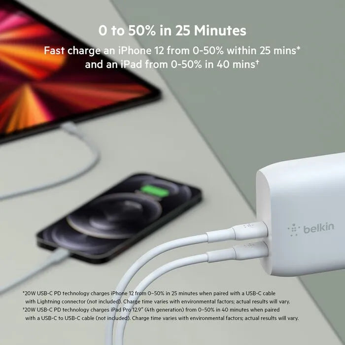 Dual USB-C PD Wall Charger 40W, White