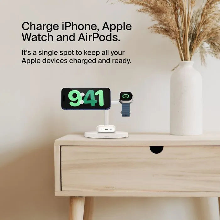 3-in-1 Wireless Charging Stand with Qi2 15W, White