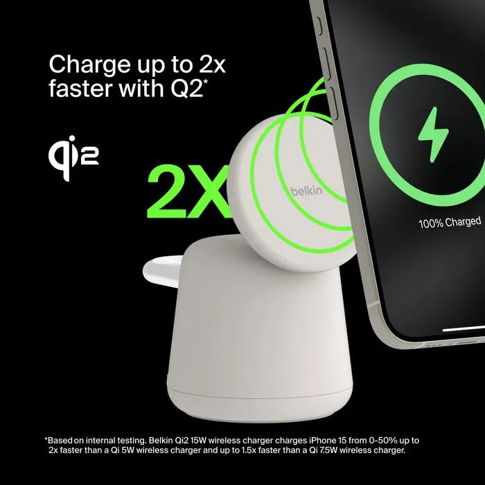 2-in-1 Wireless Charging Dock with Qi2 15W, Sand