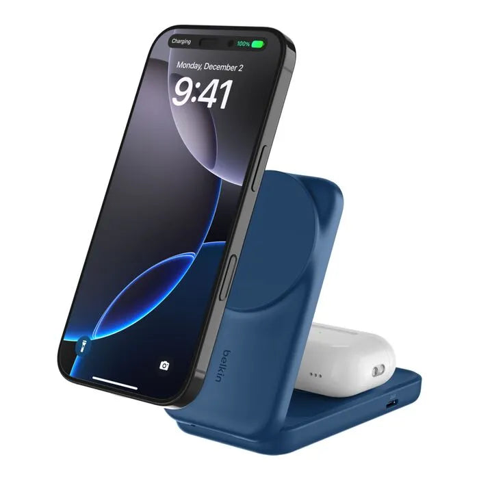 2-in-1 Foldable Magnetic Charger with Qi2 25W, Blue
