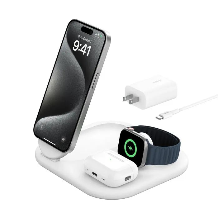 3-in-1 Magnetic Foldable Wireless Charger with Qi2 15W, White