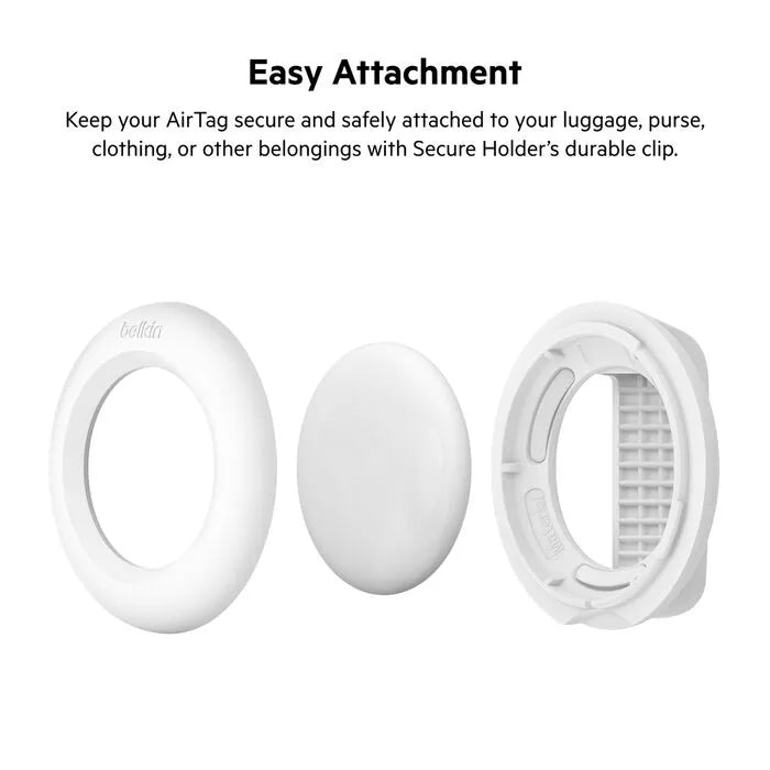 Secure Holder with Clip for AirTag, White