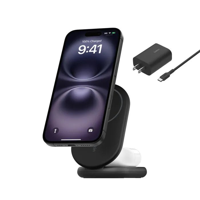 2-in-1 Magnetic Foldable Wireless Charger with Qi2 15W, Black