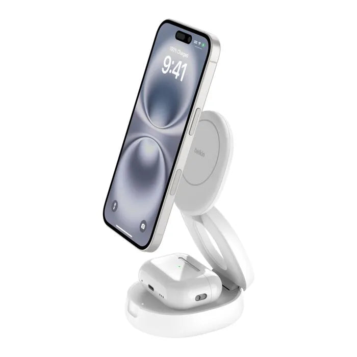 2-in-1 Convertible Magnetic Charging Stand with Qi2 15W, White