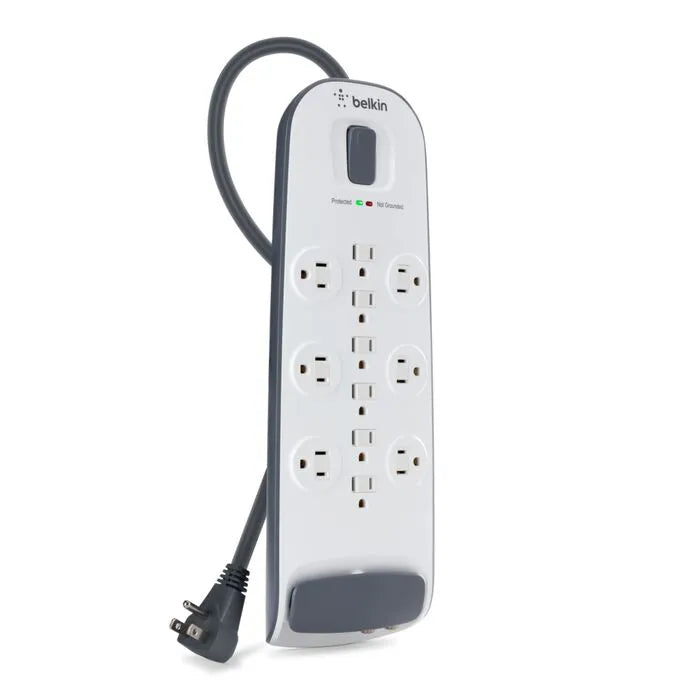 12-outlet Surge Protector with 8 ft Power Cord with Cable/Satellite, White