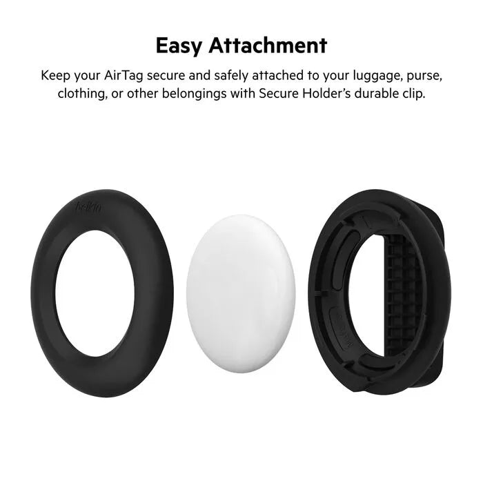 Secure Holder with Clip for AirTag, Black
