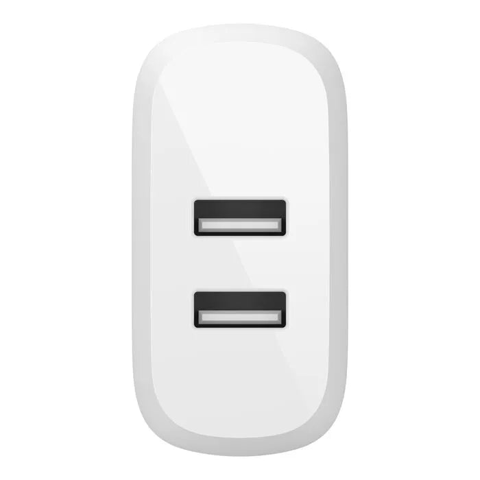 Dual USB-A Wall Charger 24W, White