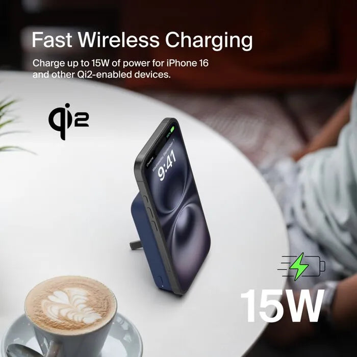 Magnetic Power Bank with Qi2 15W, Blue