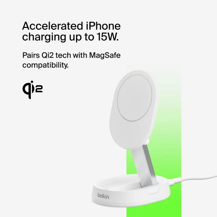 Convertible Magnetic Wireless Charging Stand with Qi2 15W, White