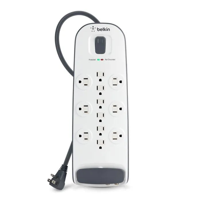12-outlet Surge Protector with 8 ft Power Cord with Cable/Satellite, White