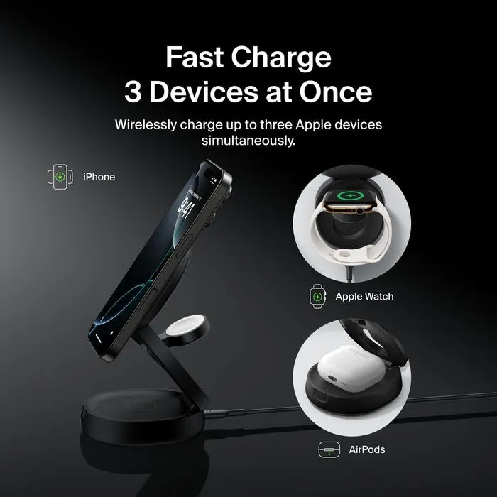 3-in-1 Convertible Magnetic Charging Stand with Qi2 15W, Black