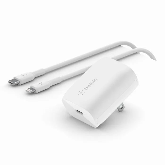 USB-C Wall Charger 20W + USB-C Cable with Lightning Connector, White