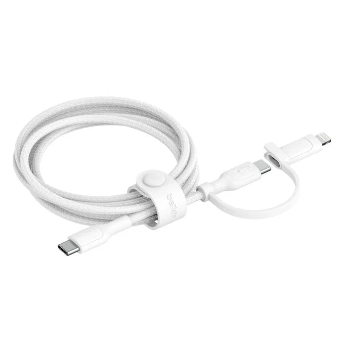 2-in-1 Cable with USB-C and Lightning Connector, White