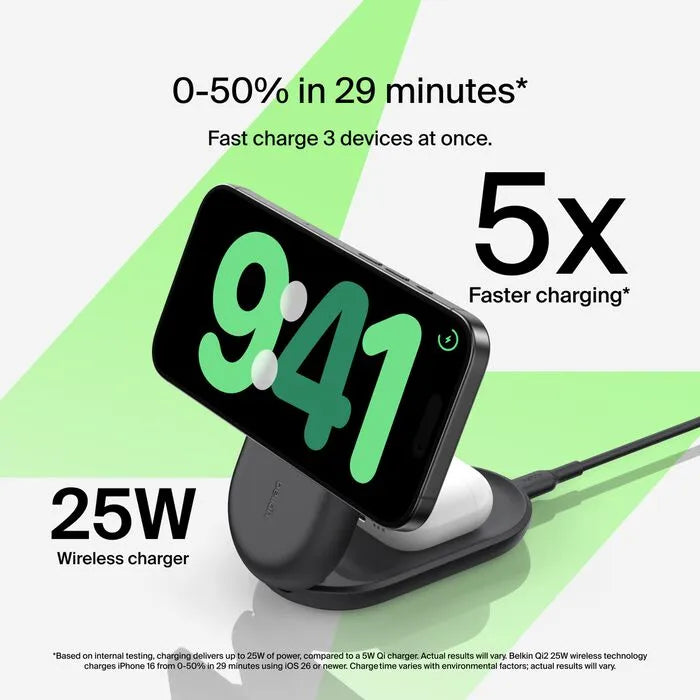 3-in-1 Foldable Magnetic Charger with Qi2 25W, Black