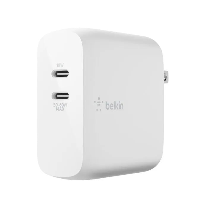 Dual USB-C PD GaN Wall Charger 68W, White