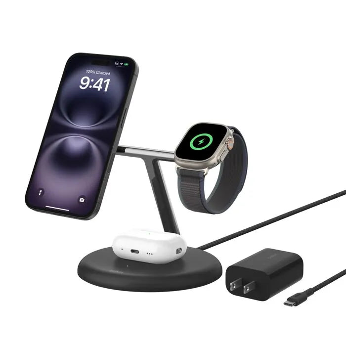 3-in-1 Magnetic Wireless Charging Stand with Qi2 15W, Black