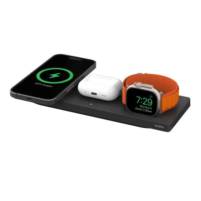 3-in-1 Wireless Charging Pad with Official MagSafe Charging 15W (Certified Refurbished), Black