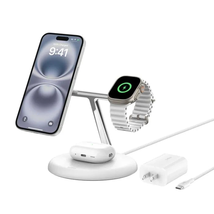 3-in-1 Magnetic Wireless Charging Stand with Qi2 15W, White