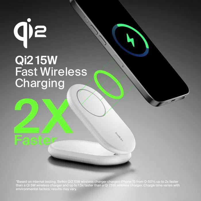 Magnetic Foldable Wireless Charger with Qi2 15W, White