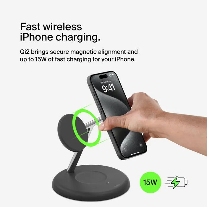 3-in-1 Magnetic Wireless Charging Stand with Qi2 15W, Black