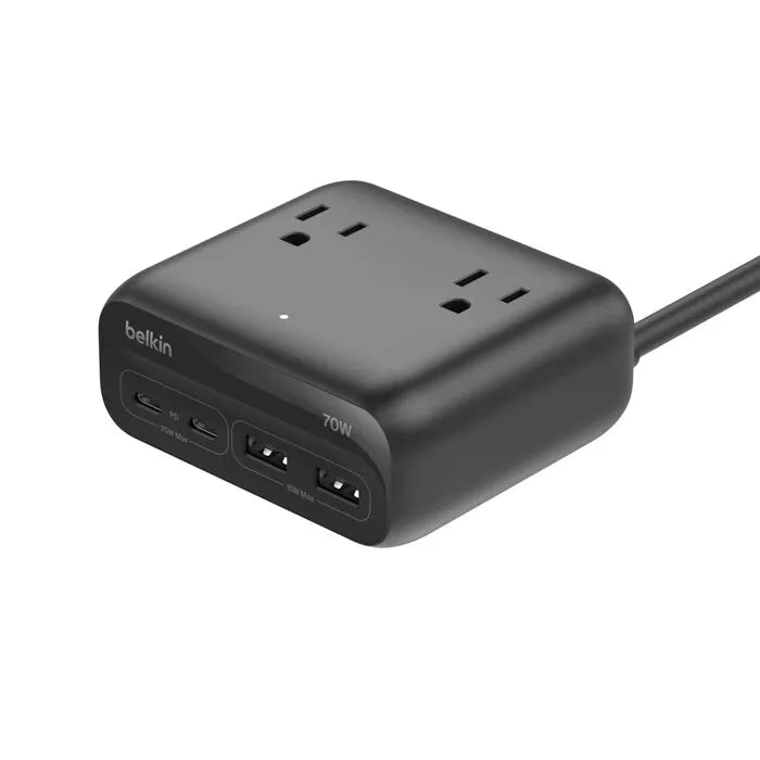 3-Outlet Charging Station with 2 USB-A and 2 USB-C Ports 70W, Black