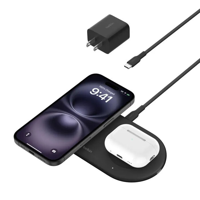 2-in-1 Magnetic Wireless Charging Pad with Qi2 15W, Black