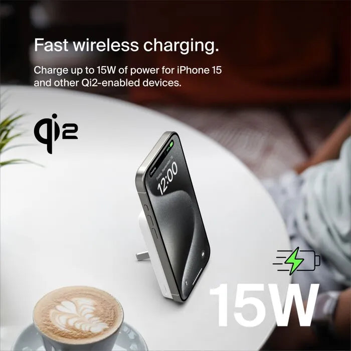 Magnetic Power Bank with Qi2 15W, White