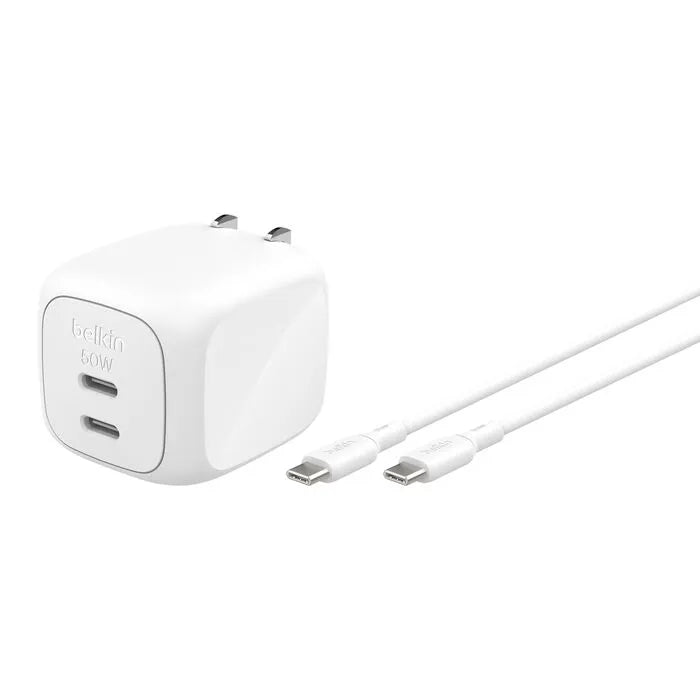 Dual USB-C GaN Wall Charger, White