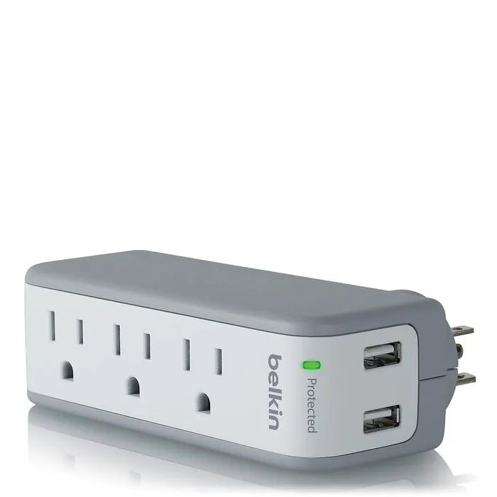 3-Outlet Mini Travel Surge Protector with USB Ports (2.1 AMP), White