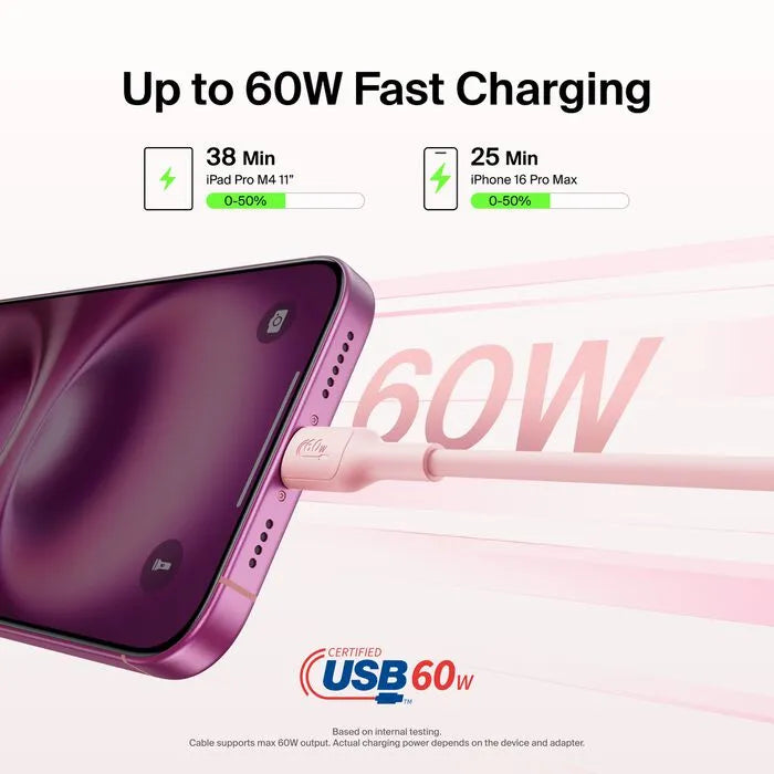 USB-C to USB-C Cable 60W,, Pink
