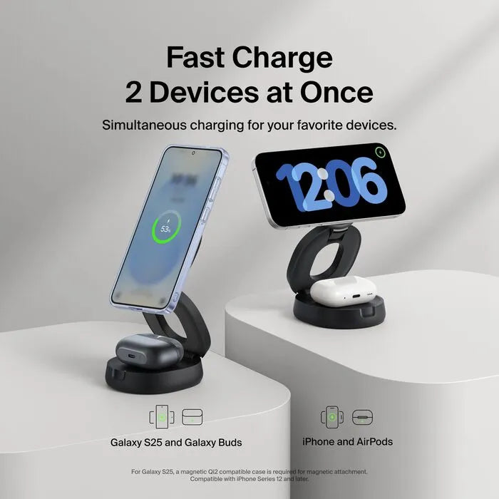 2-in-1 Convertible Magnetic Charging Stand with Qi2 15W, Black