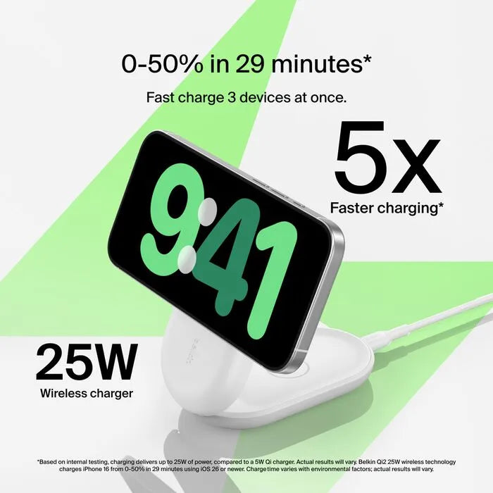 3-in-1 Foldable Magnetic Charger with Qi2 25W, White
