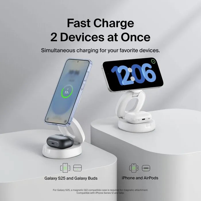 2-in-1 Convertible Magnetic Charging Stand with Qi2 15W, White