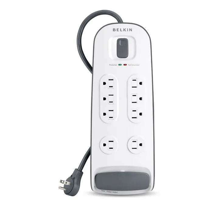 8-outlet Surge Protector with 6 ft Power Cord with Telephone Protection, White