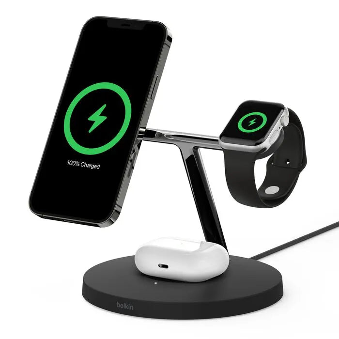 3-in-1 Wireless Charger with MagSafe 15W (Certified Refurbished), Black